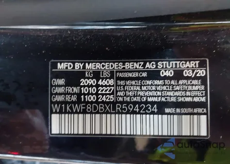 2020 Mercedes-Benz C 300 from USA, damaged, VIN W1KWF8DBXLR594234